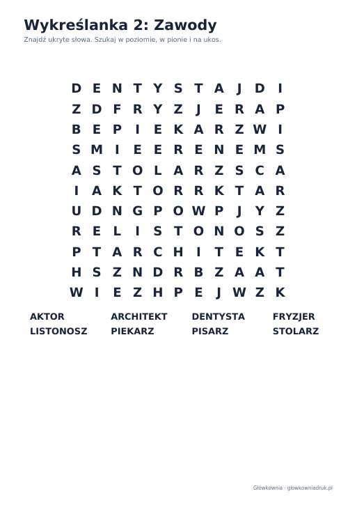 Wykreślanki: zawody – duży druk, zestaw 2