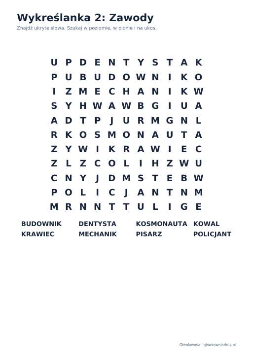 Wykreślanki: zawody – duży druk, zestaw 3