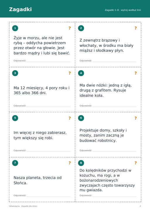 Zagadki dla dzieci 9–12 lat – karty do druku