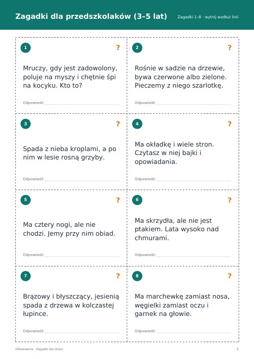 Zagadki dla przedszkolaków – karty do druku