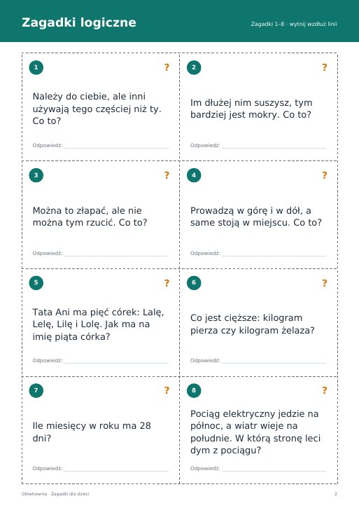 Zagadki logiczne – karty do druku