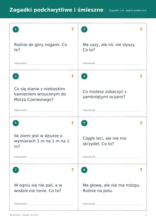 Zagadki podchwytliwe i śmieszne – karty do druku