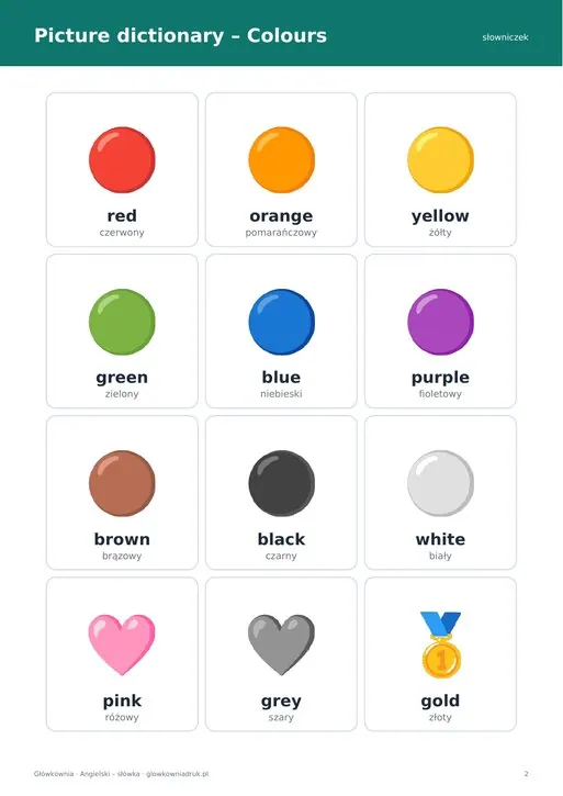 Colours – angielski, karty pracy (kolory)