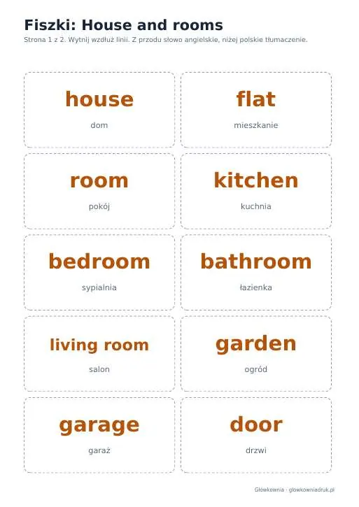 Podgląd: Angielski: House and rooms, fiszki do wycięcia