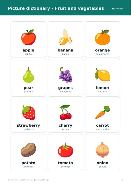 Fruit and vegetables – angielski karty pracy