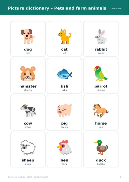 Pets and farm animals – angielski karty pracy