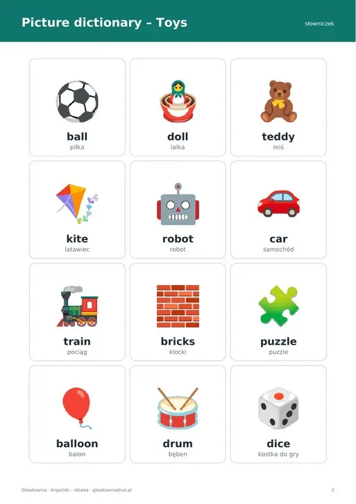 Toys – angielski, karty pracy (zabawki)