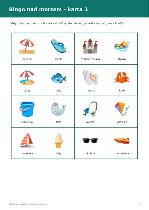 Bingo wakacyjne – nad morzem i w podróży