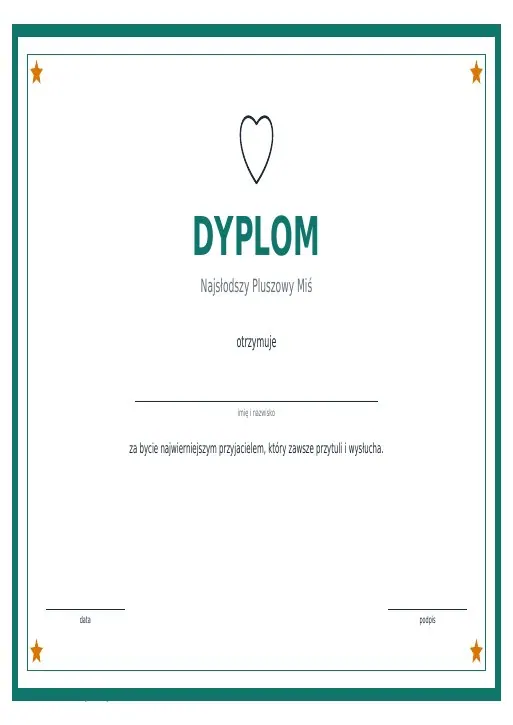Dyplom dla misia do druku – Dzień Pluszowego Misia
