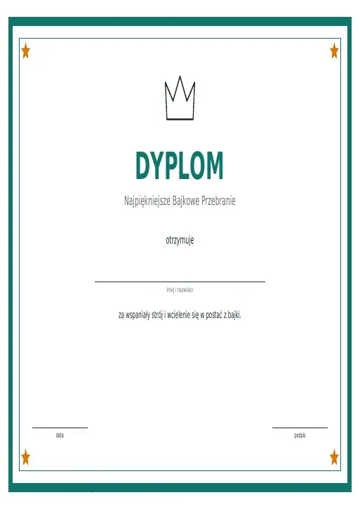 Dyplomy na Dzień Postaci z Bajek do druku