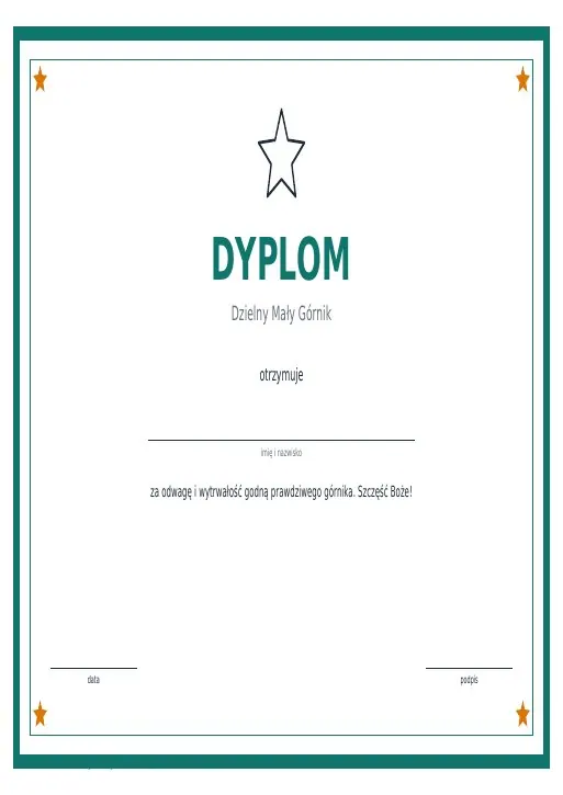 Dyplomy na Barbórkę do druku – mały górnik