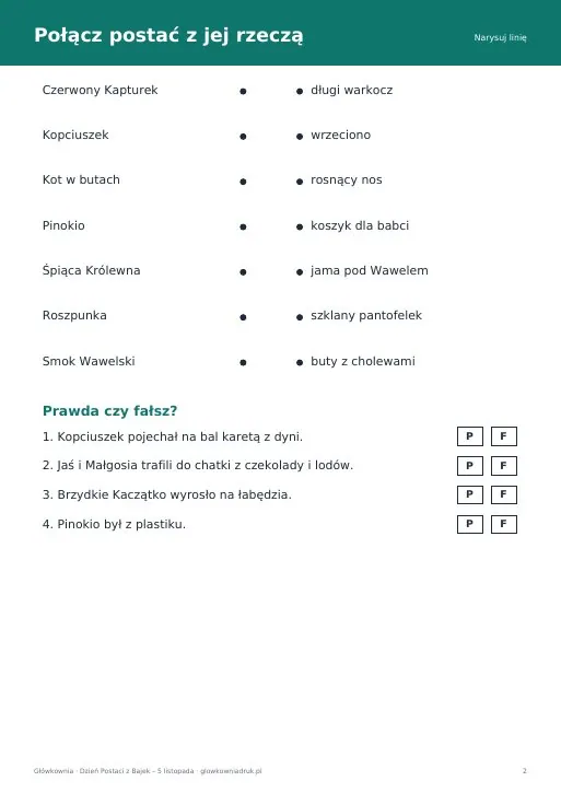 Dzień Postaci z Bajek – karty pracy do druku