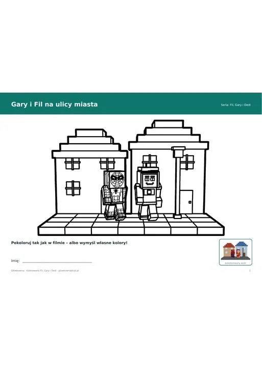 Kolorowanka Gary i Fil na ulicy miasta