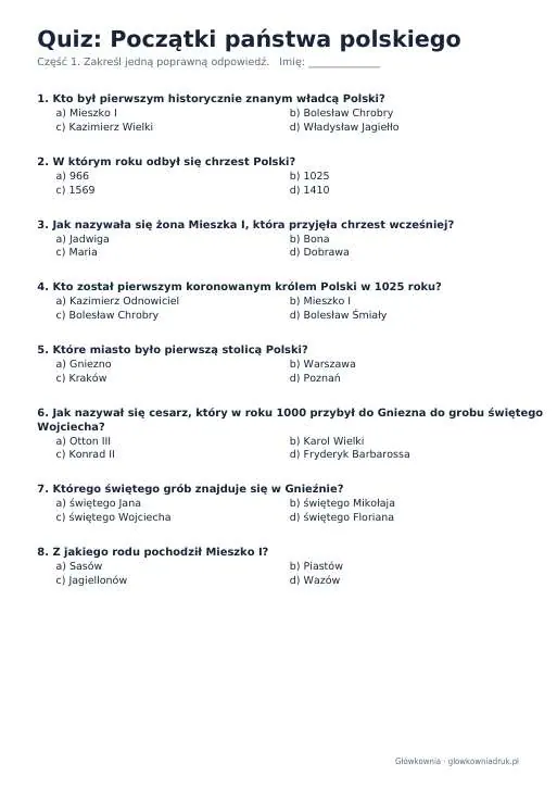 Quiz historyczny: Początki państwa polskiego
