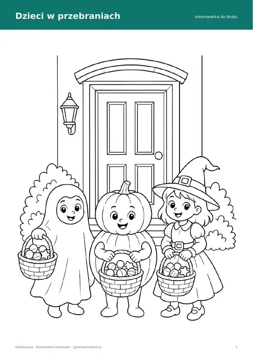 Kolorowanka dzieci w przebraniach Halloween