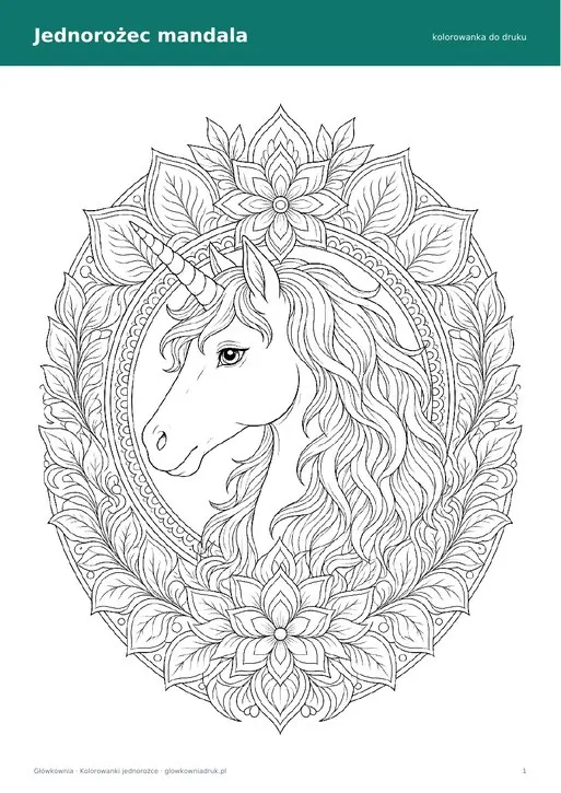 Kolorowanka jednorożec mandala