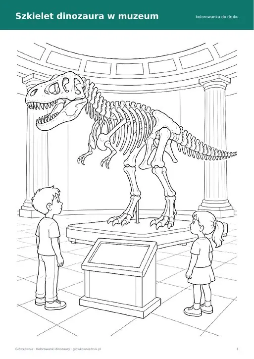 Kolorowanka muzeum – szkielet dinozaura