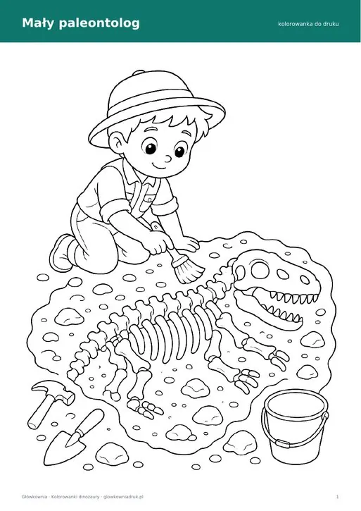 Podgląd: Kolorowanka mały paleontolog odkrywa kości