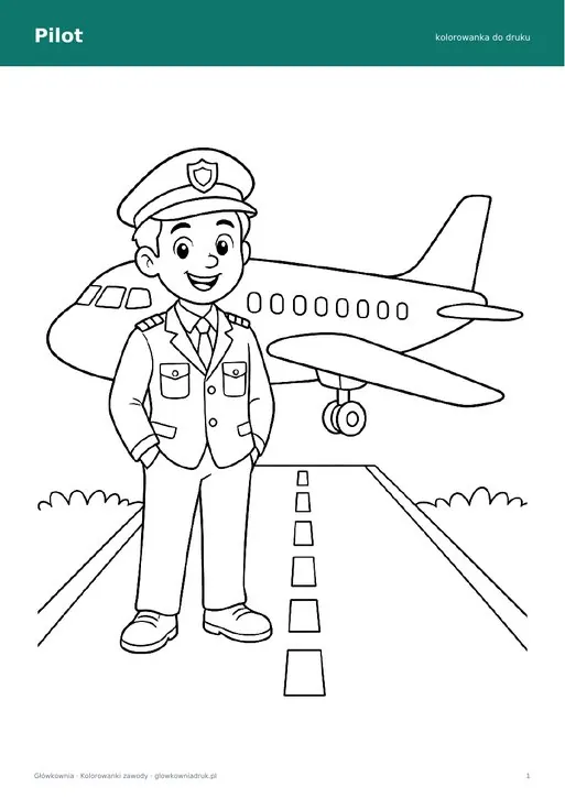 Podgląd: Kolorowanka pilot i samolot do druku
