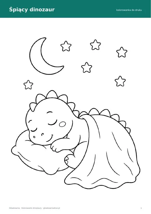 Kolorowanka śpiący dinozaur – dobranoc