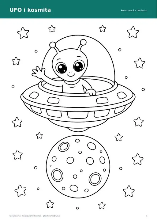 Kolorowanka UFO i wesoły kosmita