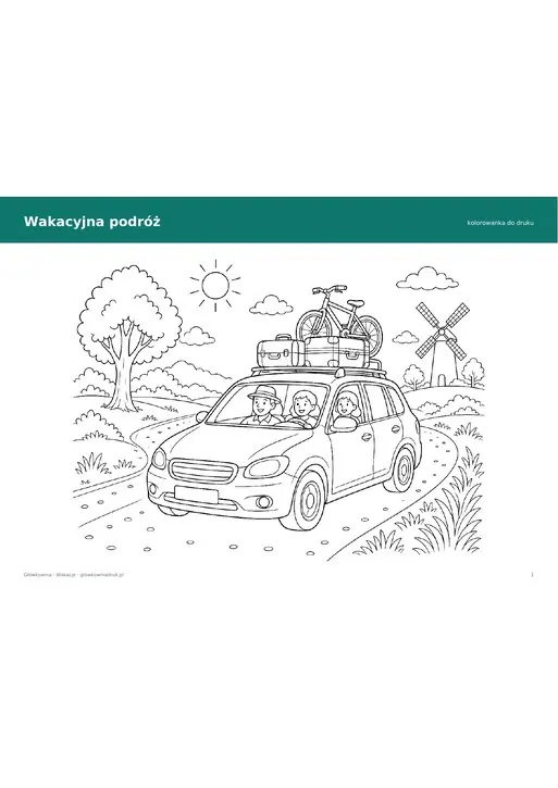 Kolorowanka wakacyjna podróż – do druku