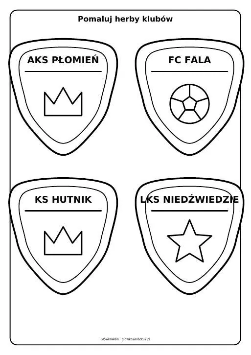 Podgląd: Herby klubów piłkarskich do pomalowania, zestaw 15