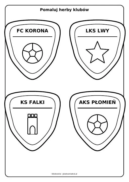Podgląd: Herby klubów piłkarskich do pomalowania, zestaw 20