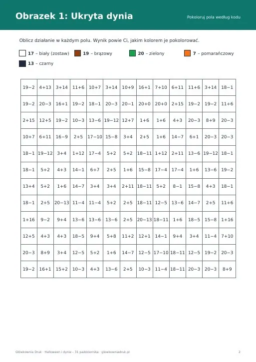 Kolorowanki matematyczne na Halloween
