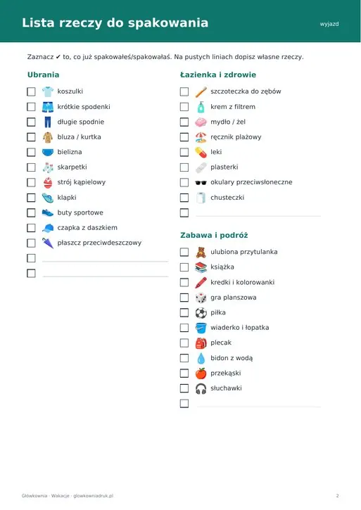 Lista rzeczy do spakowania dla dziecka