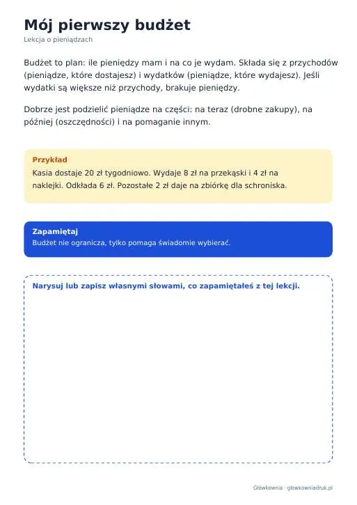 Podgląd: Lekcja o pieniądzach: Mój pierwszy budżet
