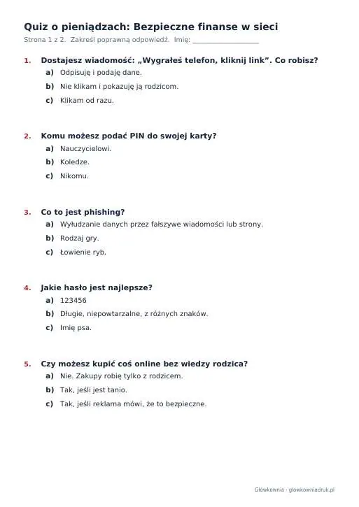 Podgląd: Quiz o pieniądzach: Bezpieczne finanse w sieci
