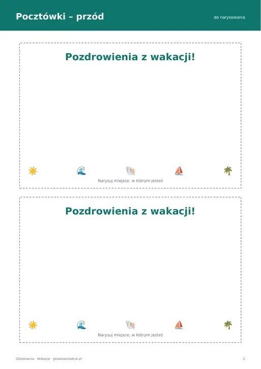 Pocztówki z wakacji do druku dla dzieci