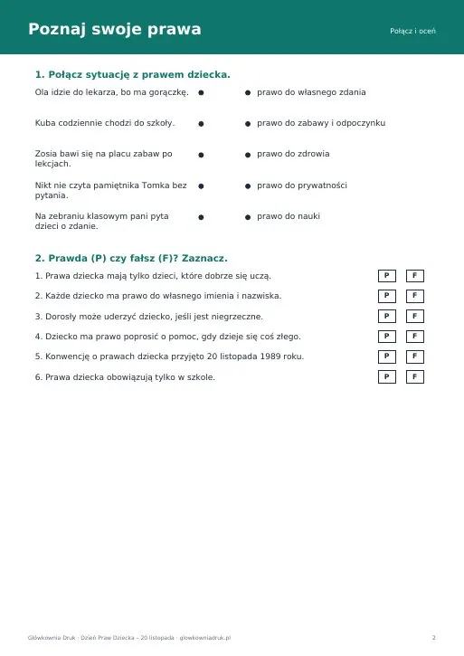 Prawa dziecka – karta pracy dla klas 1–4 z kluczem