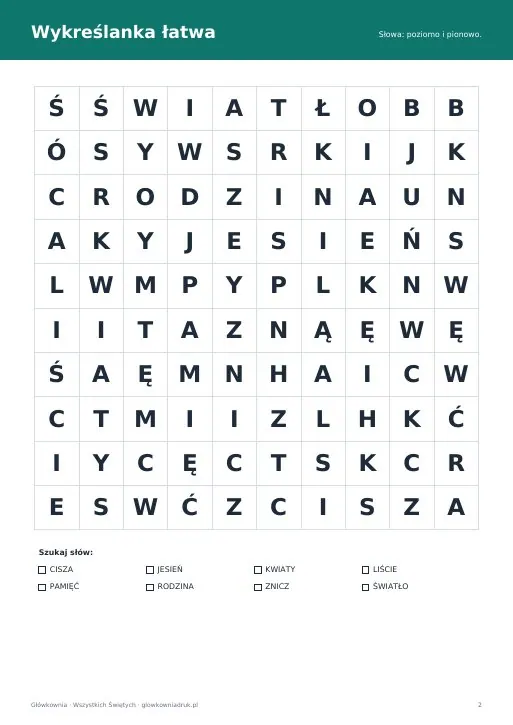 Wykreślanki na Wszystkich Świętych i Zaduszki
