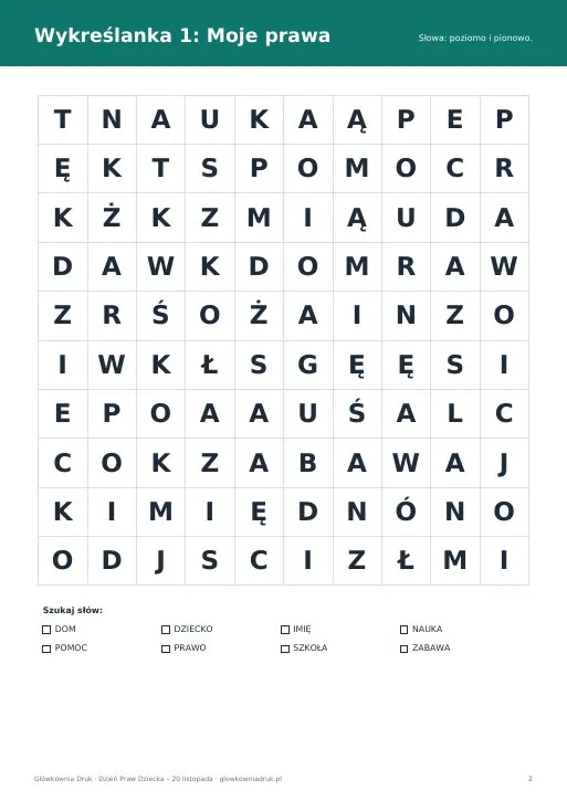 Wykreślanki o prawach dziecka – 2 poziomy
