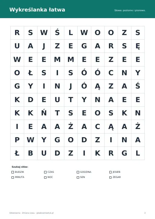 Wykreślanki o zmianie czasu i zegarze