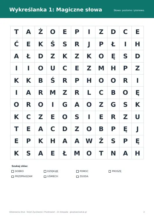 Wykreślanki o życzliwości – magiczne słowa
