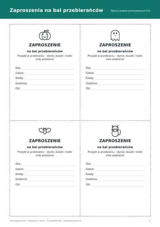 Zaproszenia na bal przebierańców Halloween